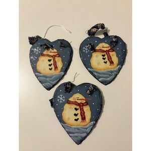 Set‎ of 3 Heart Shaped Slate Snowman Ornaments Hand Painted Christmas Decor